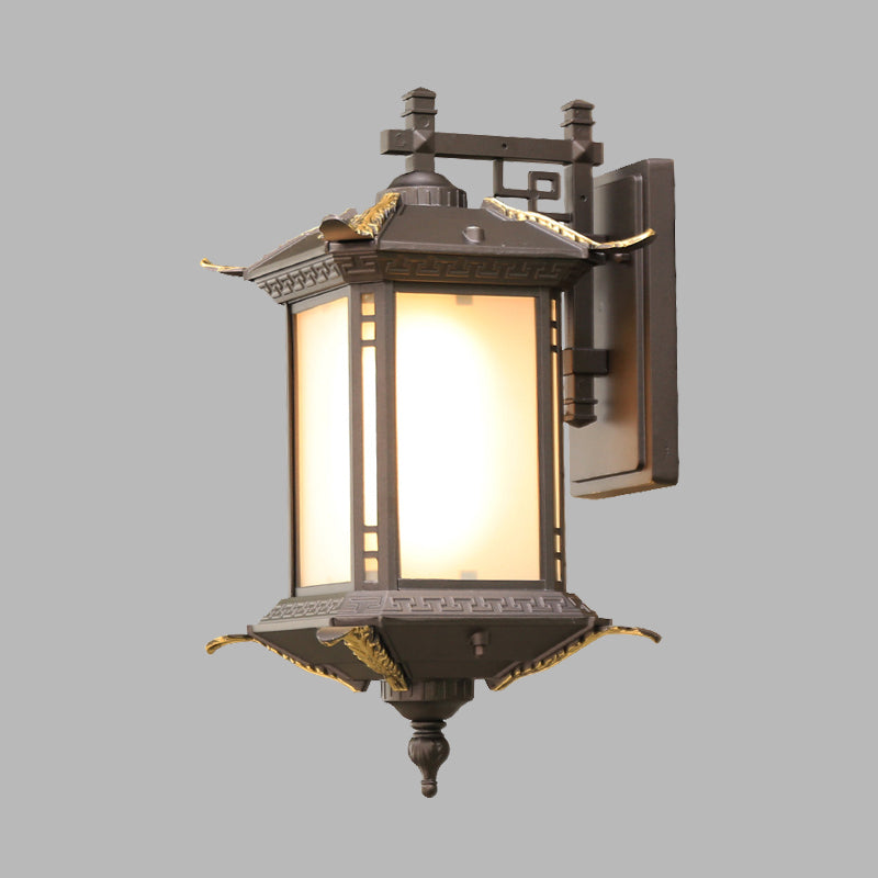 Pagoda Wall Light: Farmhouse Dark Coffee Aluminum Sconce Lamp With 1-Bulb