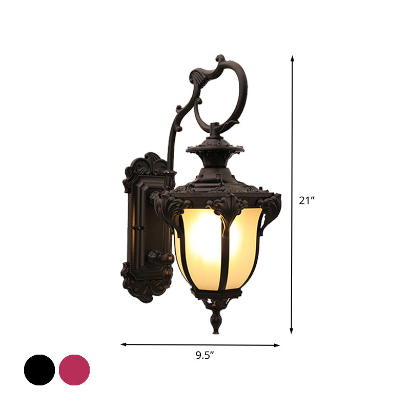 Rustic Acorn Wall Mount 1-Head Lamp Sconce Frosted Glass Black/Red Courtyard