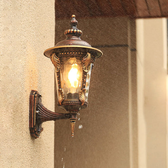 Countryside Outdoor Wall Mounted Lamp With Water Glass Shade - Coffee 1 Bulb Sconce Light Fixture