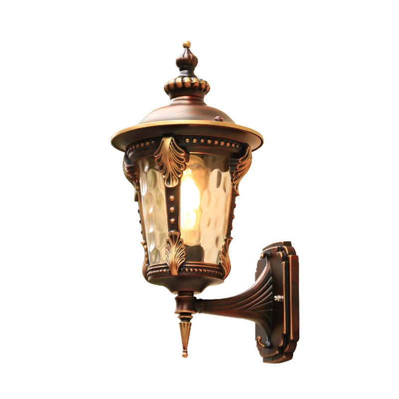 Countryside Outdoor Wall Mounted Lamp With Water Glass Shade - Coffee 1 Bulb Sconce Light Fixture