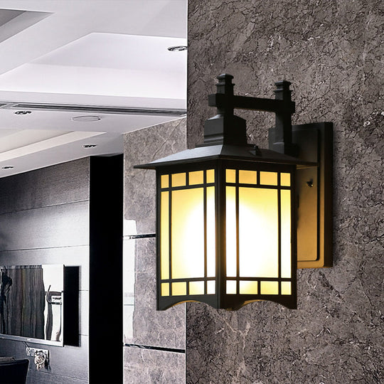 Rustic Black Tokyo Pavilion Sconce Outdoor Wall Lamp With Milk Frosted Glass