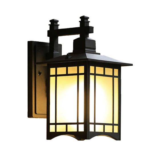 Rustic Black Tokyo Pavilion Sconce Outdoor Wall Lamp With Milk Frosted Glass