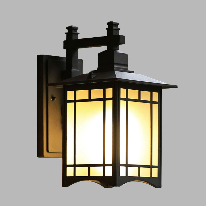 Rustic Black Tokyo Pavilion Sconce Outdoor Wall Lamp With Milk Frosted Glass