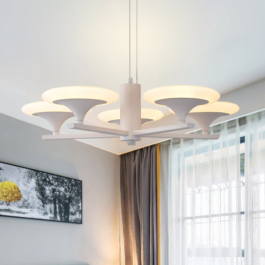 Modern White Radial Chandelier Pendant Light - 5 Heads 23.5/28 Wide Acrylic Led Up Hanging Lamp