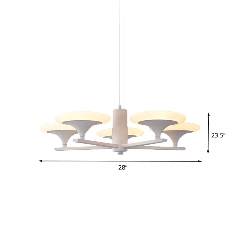 Modern White Radial Chandelier Pendant Light - 5 Heads 23.5/28 Wide Acrylic Led Up Hanging Lamp