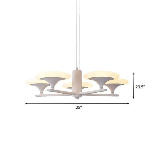 Modern White Radial Chandelier Pendant Light - 5 Heads 23.5/28 Wide Acrylic Led Up Hanging Lamp