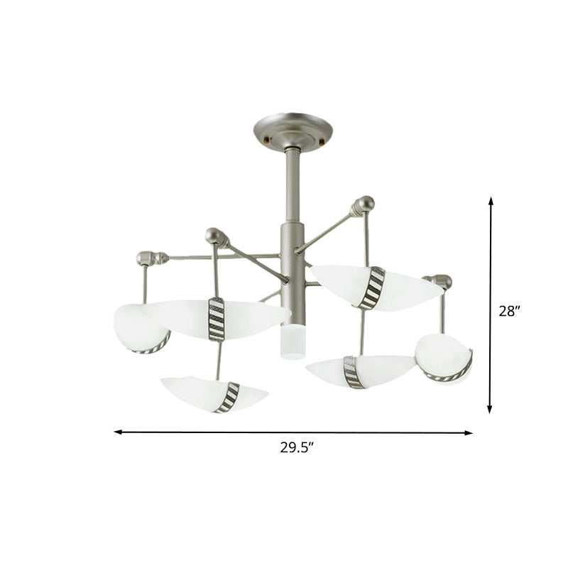 Modern Starburst 6-Light Nickel Bedroom Chandelier With Opal Glass Shade