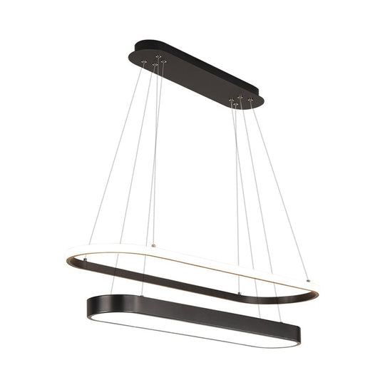 Modern Black/Gold Pendant Chandelier - Rectangular Led Acrylic Hanging Light In White/Warm