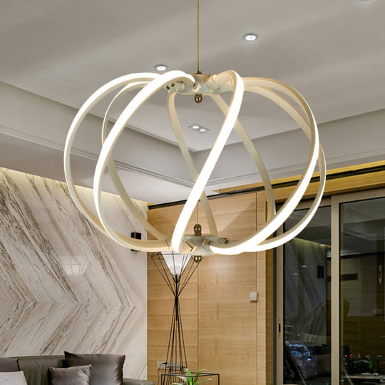 Modern White Drum Cage Chandelier - Led Acrylic Ceiling Pendant For Dining Table White/Warm Light