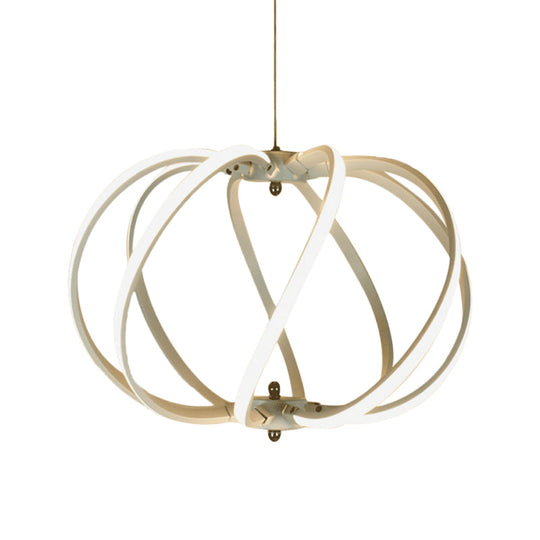 Modern White Drum Cage Chandelier - Led Acrylic Ceiling Pendant For Dining Table White/Warm Light