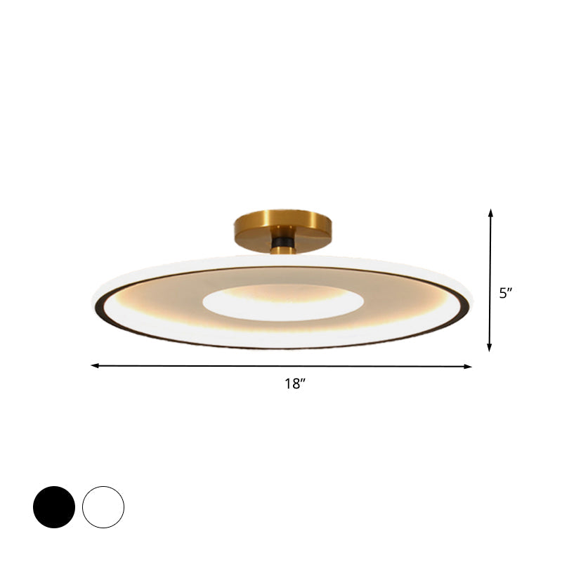 Sleek Acrylic LED Close to Ceiling Light in White/Gold or Black/Gold, 18"/21.5" Dia