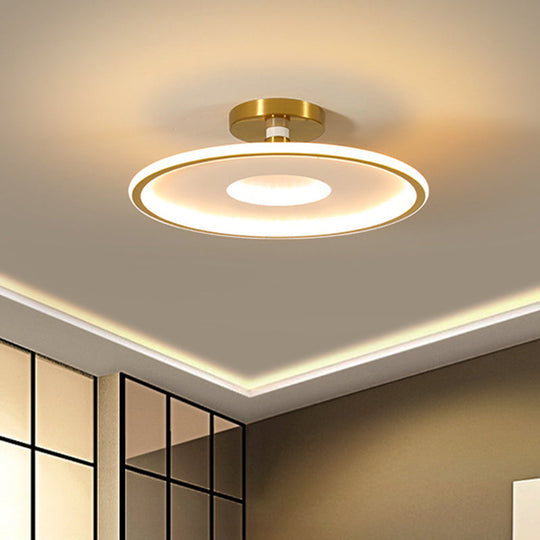 Sleek Acrylic Led Close To Ceiling Light In White/Gold Or Black/Gold 18/21.5 Dia White-Gold / 18