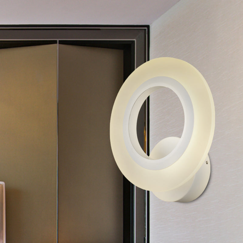 Contemporary Led Wall Sconce Lamp - White Ring Design With Acrylic Shade Warm/White Light / Warm