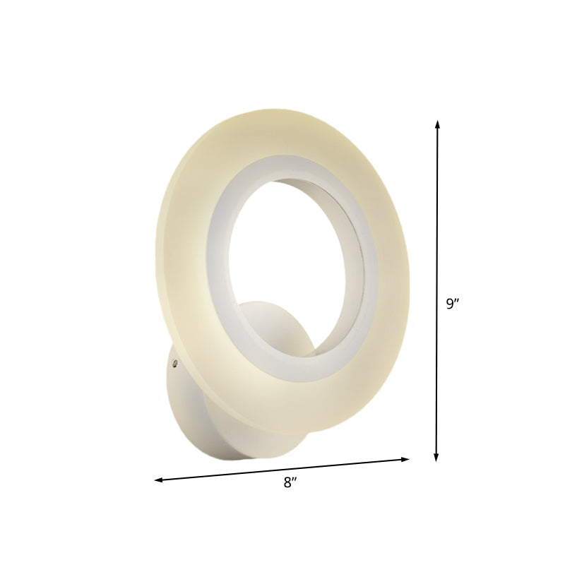 Contemporary Led Wall Sconce Lamp - White Ring Design With Acrylic Shade Warm/White Light