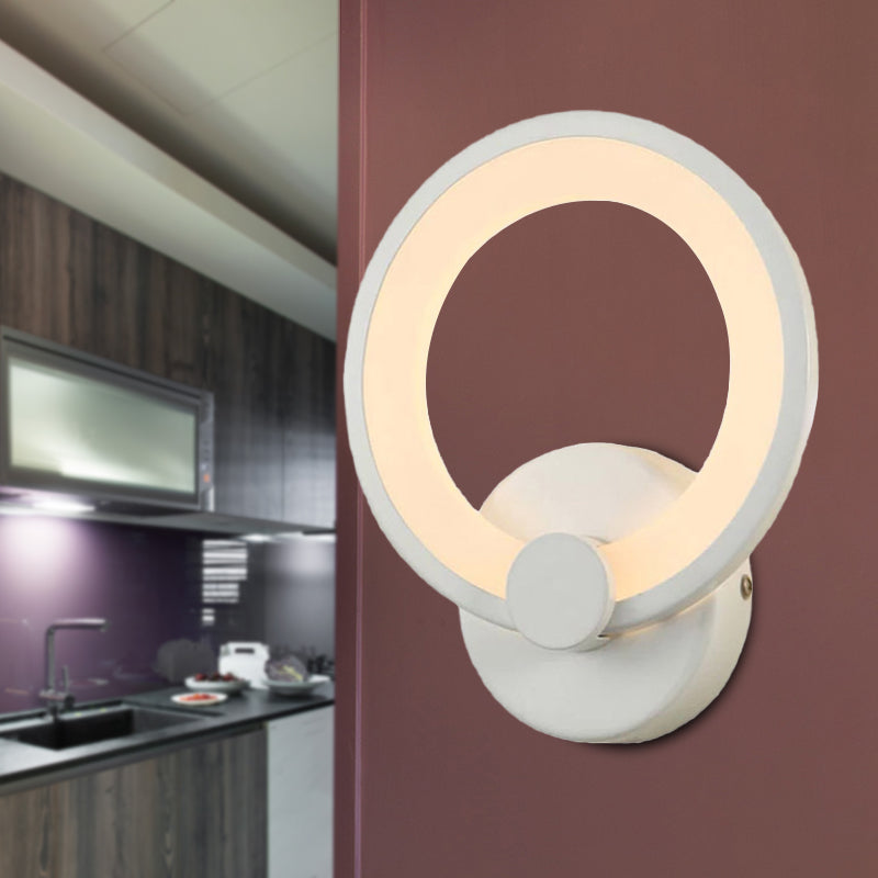 White Led Acrylic Hoop Wall Sconce - Minimalist Mounted Lamp For Corners