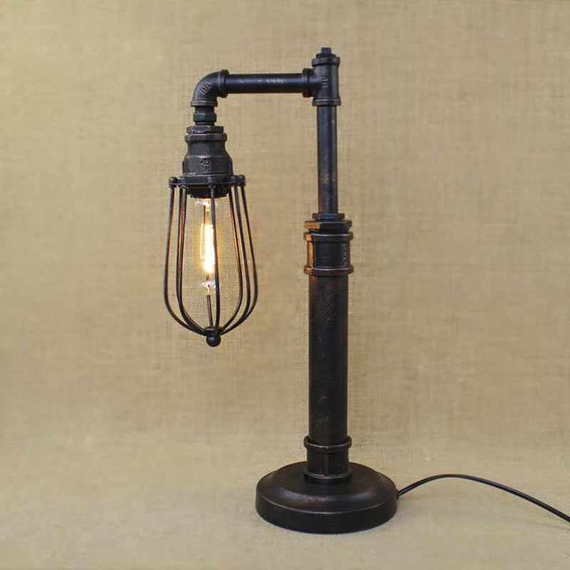 Steampunk Bronze Finish Table Lamp - Wrought Iron Cylinder/Bulb Shade Standing 1 Head