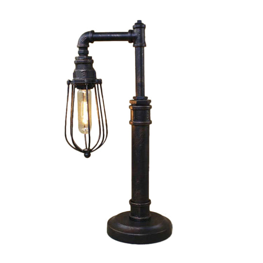 Steampunk Bronze Finish Table Lamp - Wrought Iron Cylinder/Bulb Shade Standing 1 Head