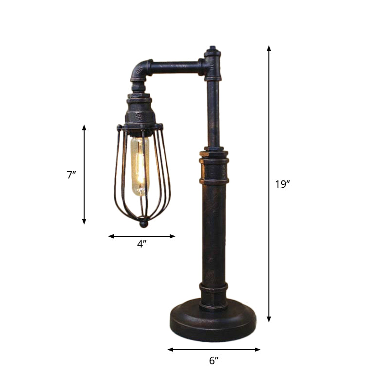 Steampunk Bronze Finish Table Lamp - Wrought Iron Cylinder/Bulb Shade Standing 1 Head