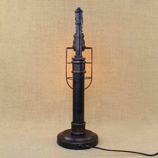 Steampunk Bronze Finish Table Lamp - Wrought Iron Cylinder/Bulb Shade Standing 1 Head