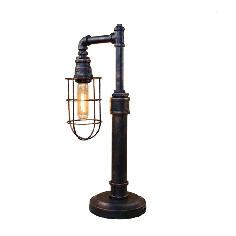 Steampunk Bronze Finish Table Lamp - Wrought Iron Cylinder/Bulb Shade Standing 1 Head