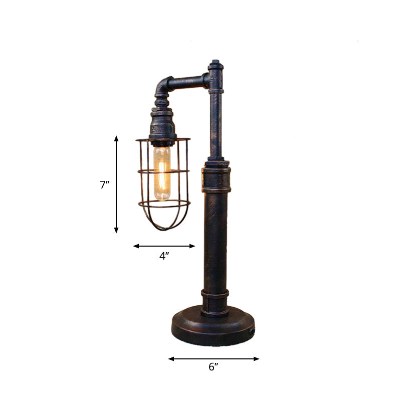 Steampunk Bronze Finish Table Lamp - Wrought Iron Cylinder/Bulb Shade Standing 1 Head