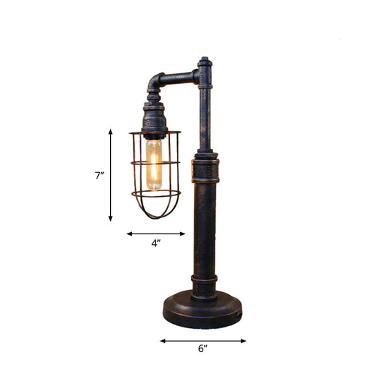 Steampunk Bronze Finish Table Lamp - Wrought Iron Cylinder/Bulb Shade Standing 1 Head