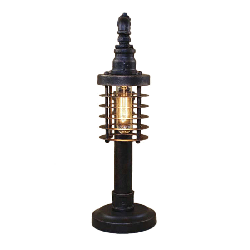 Steampunk Bronze Finish Table Lamp - Wrought Iron Cylinder/Bulb Shade Standing 1 Head