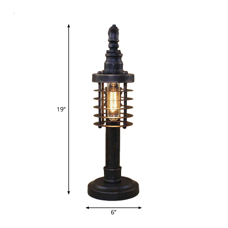 Steampunk Bronze Finish Table Lamp - Wrought Iron Cylinder/Bulb Shade Standing 1 Head