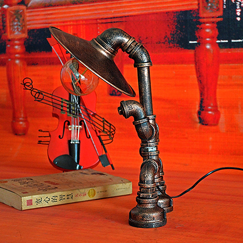 Wrought Iron Robot Table Lamp - Rustic Style With Plumbing Pipe 1 Bulb Antique Brass Bedroom