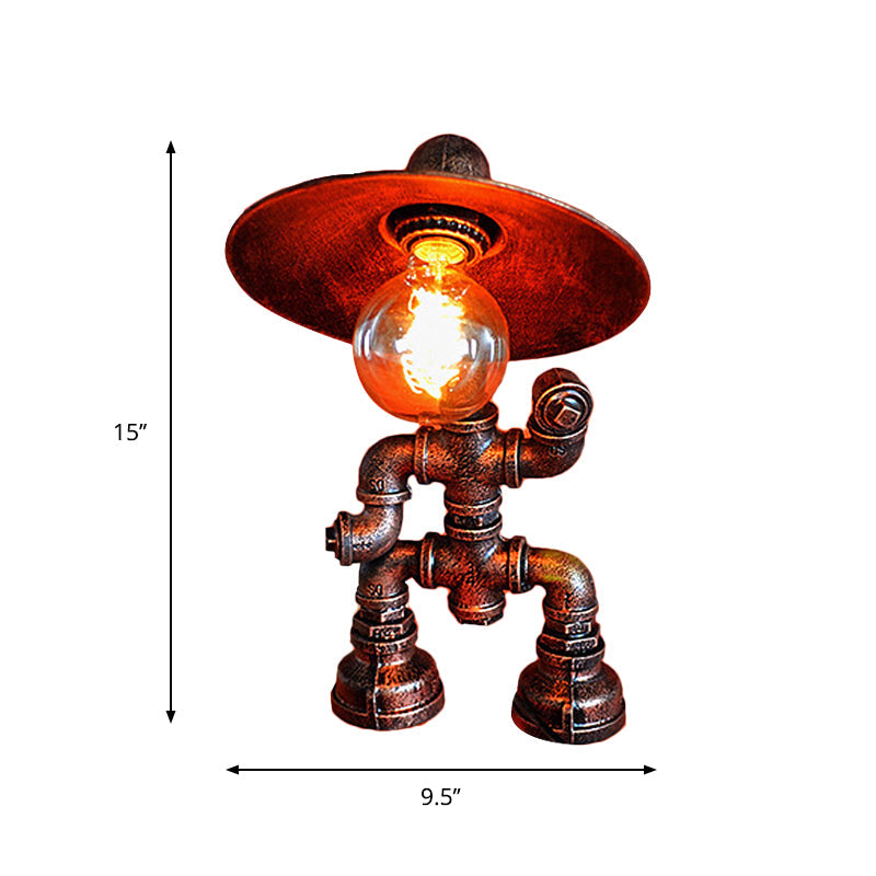 Wrought Iron Robot Table Lamp - Rustic Style With Plumbing Pipe 1 Bulb Antique Brass Bedroom