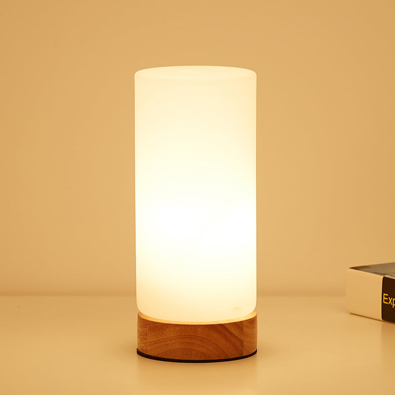 Modern Wood White Glass Book Light With Single Bulb - Globe/Cylinder/Square Shade Task Lighting /