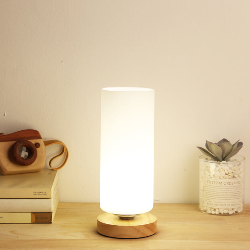 Modern Wood White Glass Book Light With Single Bulb - Globe/Cylinder/Square Shade Task Lighting