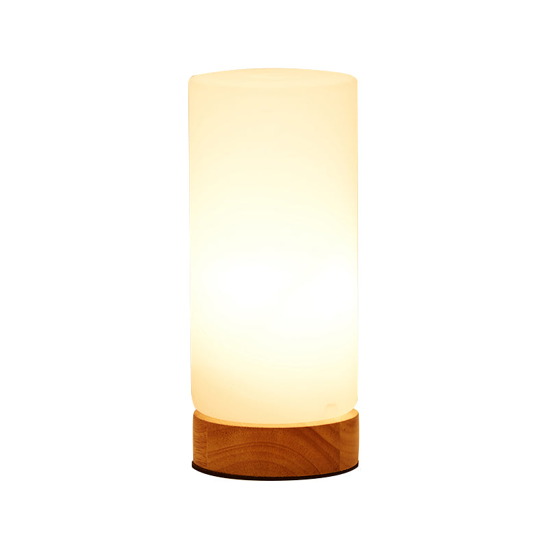 Modern Wood White Glass Book Light With Single Bulb - Globe/Cylinder/Square Shade Task Lighting