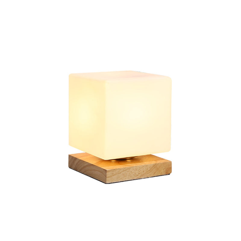 Modern Wood White Glass Book Light With Single Bulb - Globe/Cylinder/Square Shade Task Lighting