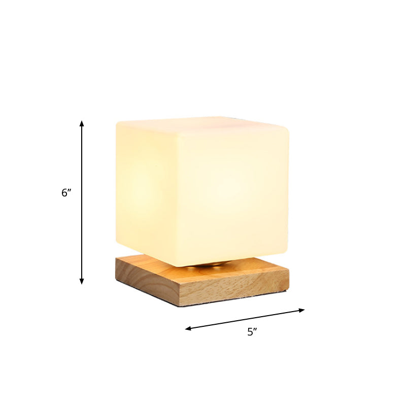 Modern Wood White Glass Book Light With Single Bulb - Globe/Cylinder/Square Shade Task Lighting