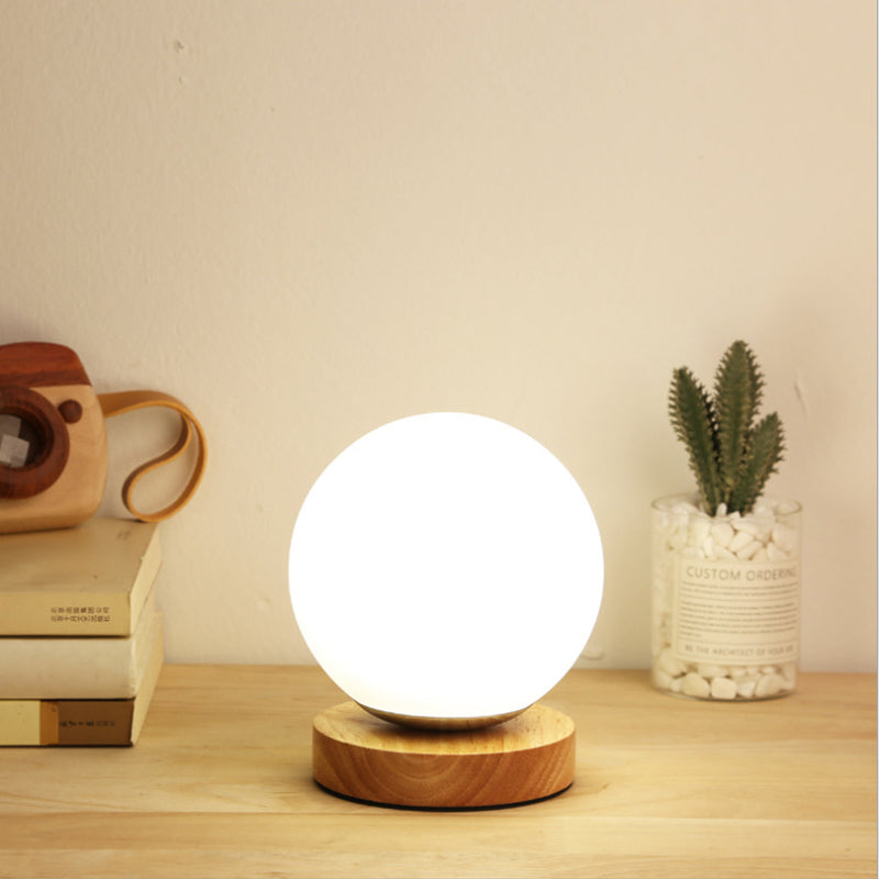 Modern Wood White Glass Book Light With Single Bulb - Globe/Cylinder/Square Shade Task Lighting