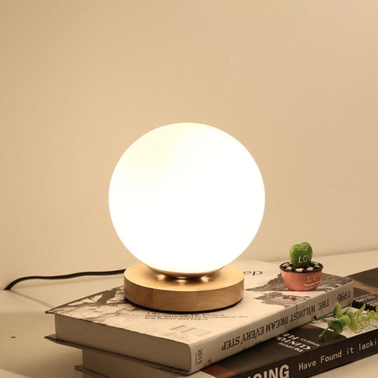 Modern Wood White Glass Book Light With Single Bulb - Globe/Cylinder/Square Shade Task Lighting