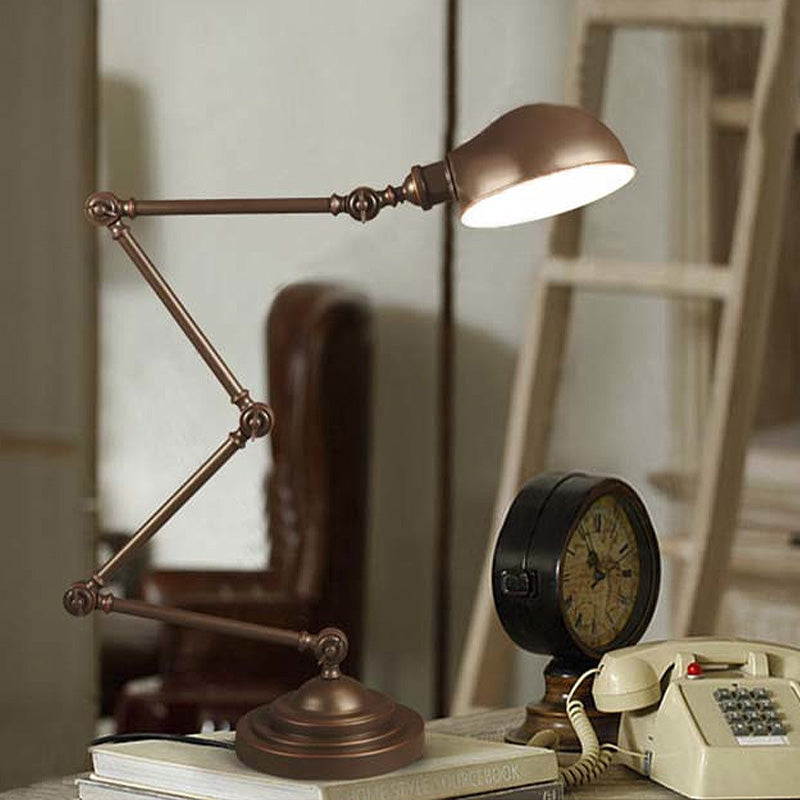 Industrial Style Dome Metal Reading Light - Bronze Swing Arm Desk Lamp For Study Room