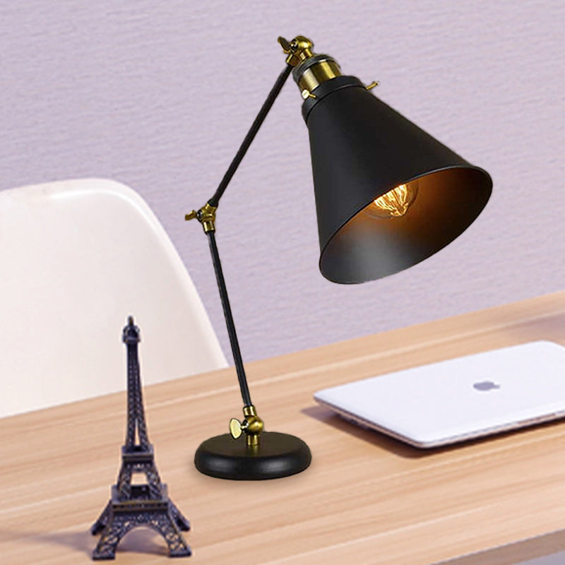 Flexible Black Desk Lamp - Industrial Stylish Conical Reading Light For Study Room