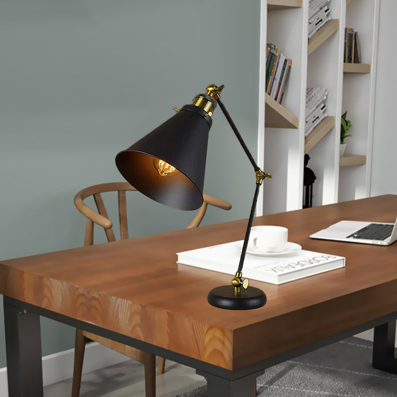 Flexible Black Desk Lamp - Industrial Stylish Conical Reading Light For Study Room