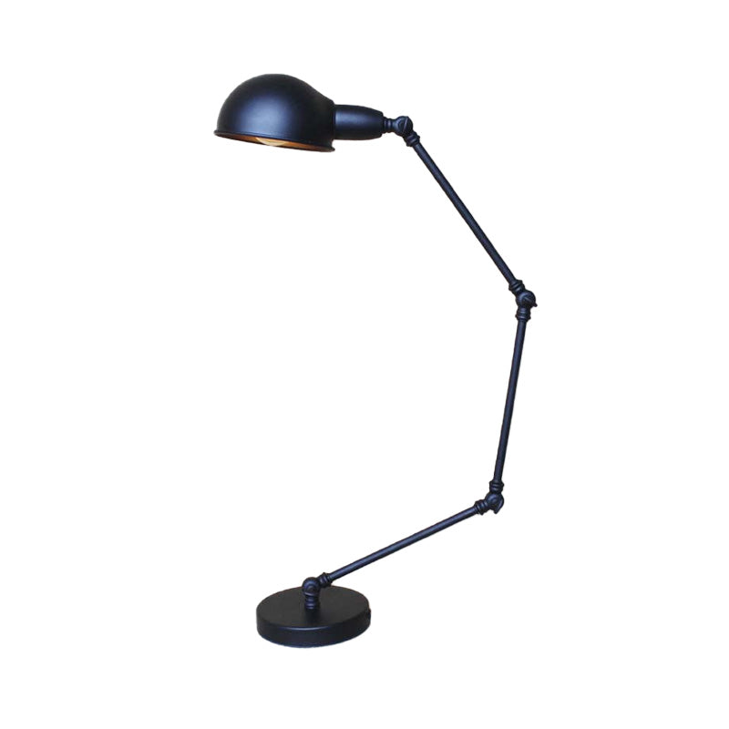 Retro Swing Arm Bedroom Desk Light With Dome Shade - Stylish Metal Design 1 Black/Brass