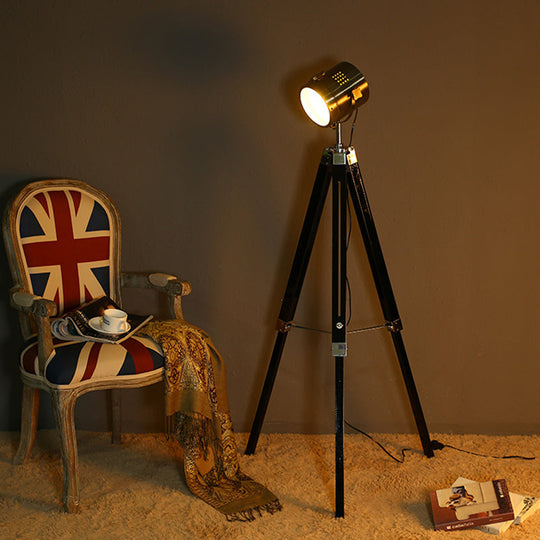 Industrial Style Tripod Floor Light With Metallic Spotlight Black/White Finish For Living Room