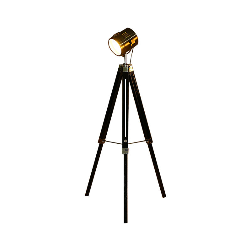 Industrial Style Tripod Floor Light With Metallic Spotlight Black/White Finish For Living Room