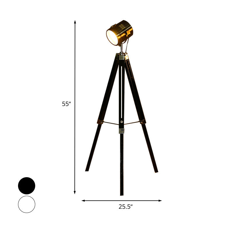 Industrial Style Tripod Floor Light With Metallic Spotlight Black/White Finish For Living Room