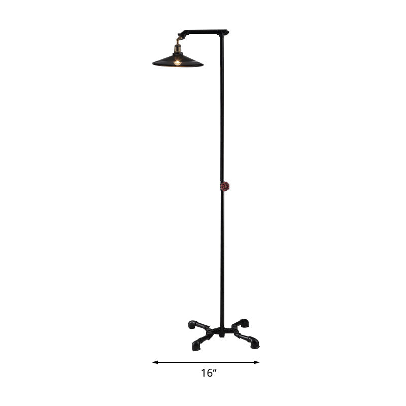 Industrial Rustic Brass Metal Floor Lamp - Flat Shade 1 Light Standing For Living Room