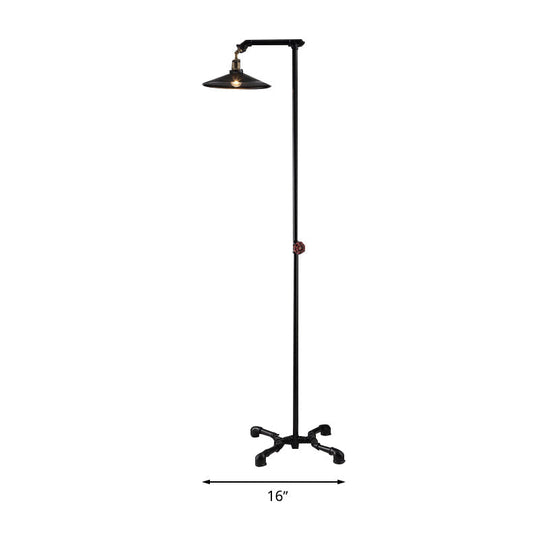 Industrial Rustic Brass Metal Floor Lamp - Flat Shade 1 Light Standing For Living Room