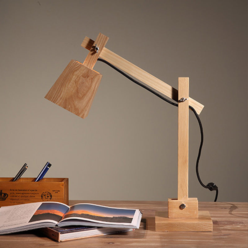 Adjustable Arm Wood Table Lamp Modern Industrial 1-Head Reading Light For Study Room