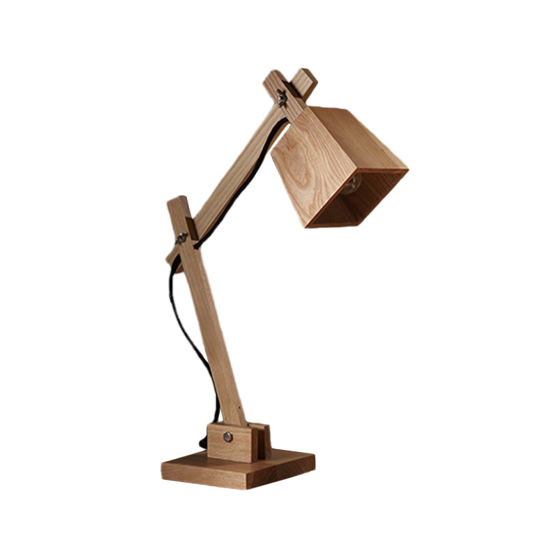 Adjustable Arm Wood Table Lamp Modern Industrial 1-Head Reading Light For Study Room