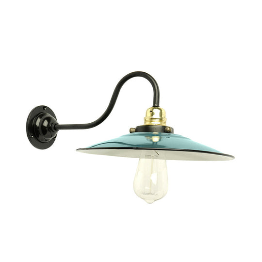 Vintage Style Wall Sconce - Metallic White/Green Shade 1 Head Mount Light With Gooseneck Arm