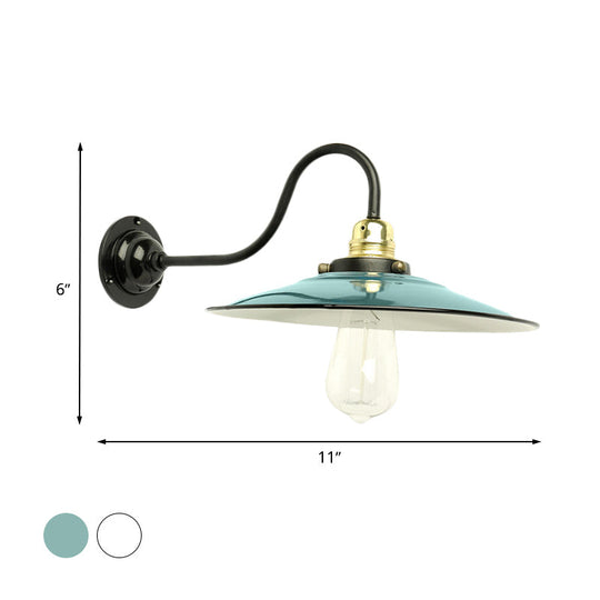 Vintage Style Wall Sconce - Metallic White/Green Shade 1 Head Mount Light With Gooseneck Arm